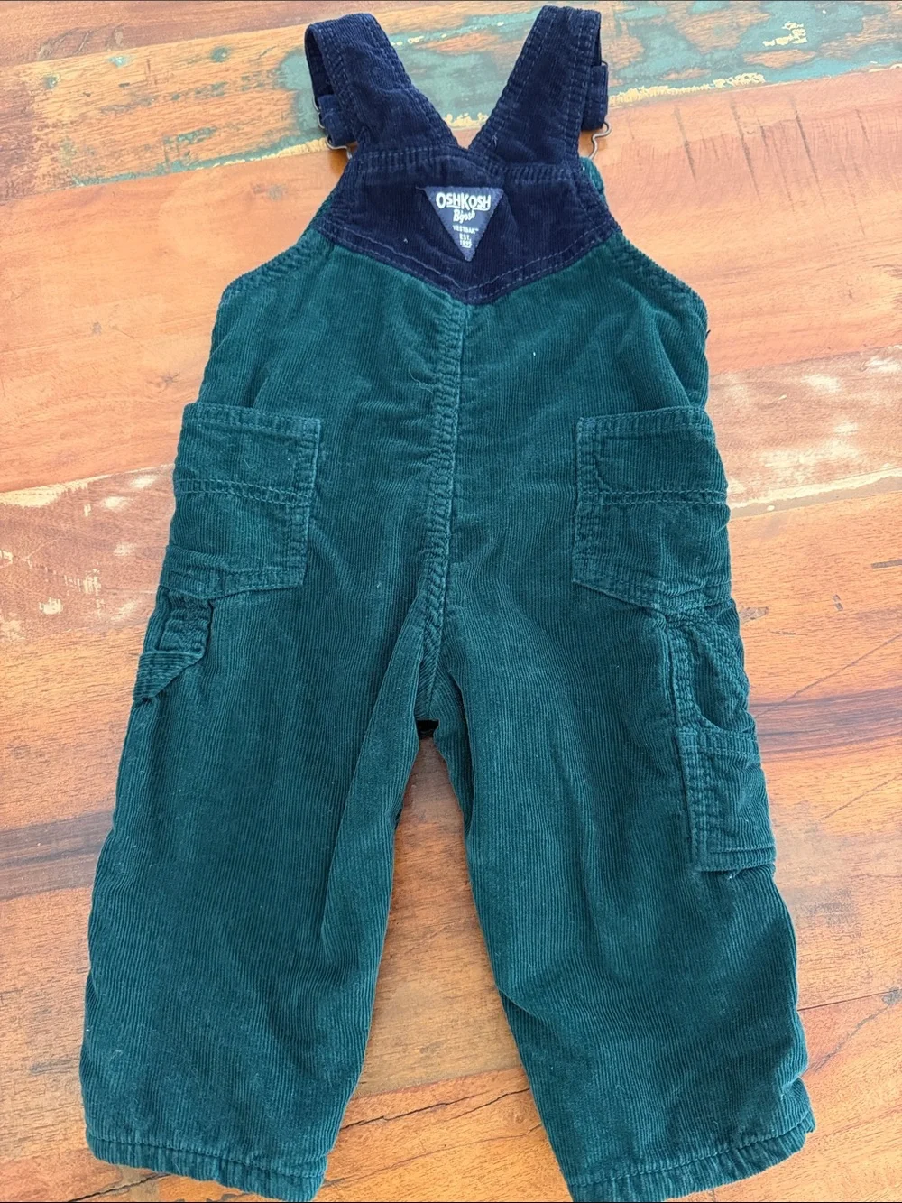 OshKosh B'gosh Dark Green Corduroy Overalls with Navy Accents